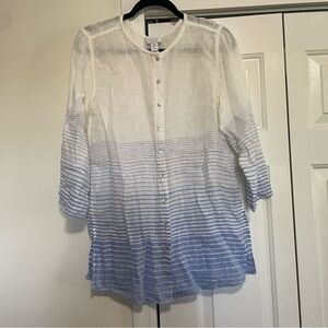 Kenar Nordstrom White Blue 100% Linen Button Down Size Medium